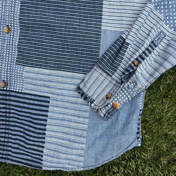 Koto Patchwork Denim Shirt Button Down Long Sleeve with Embroidery - Picture 2 of 16